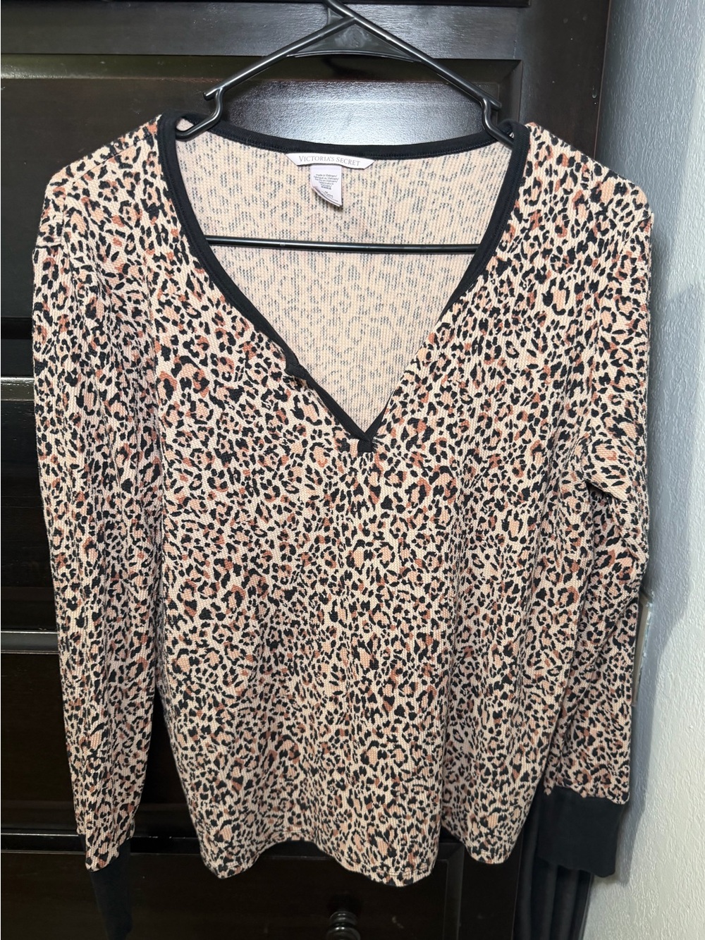 Victoria's Secret Thermal Long Pajama Set size medium-short length Leopard Print - Picture 2 of 8